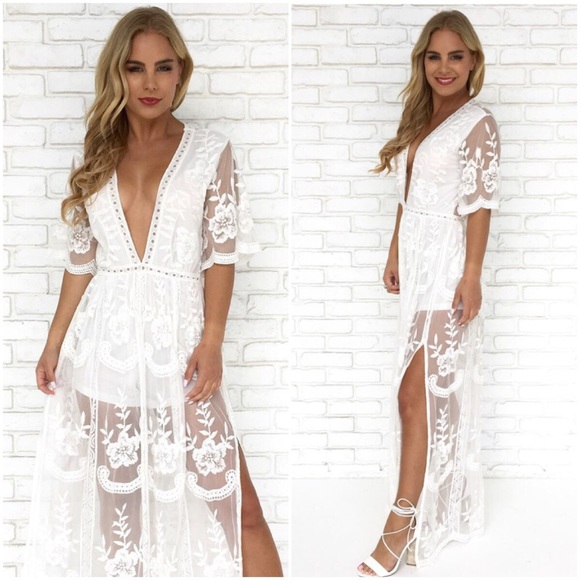 🆕LAST ONE Helena Bohemian Bardot Lace Maxi Dress - Picture 2 of 7